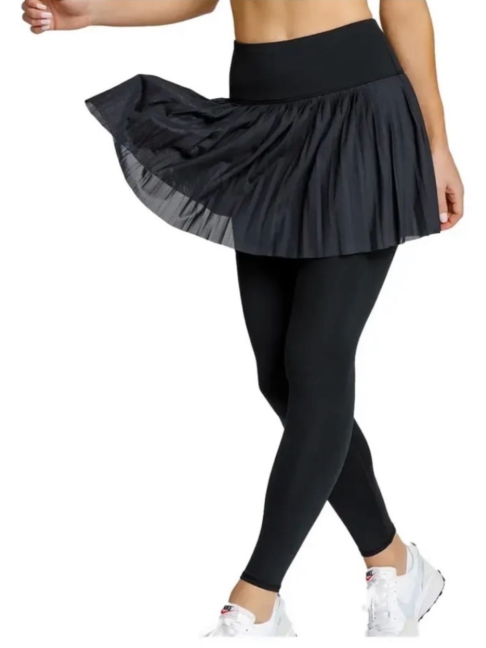 Spin it Pleated Black Skirted Leggings for Women